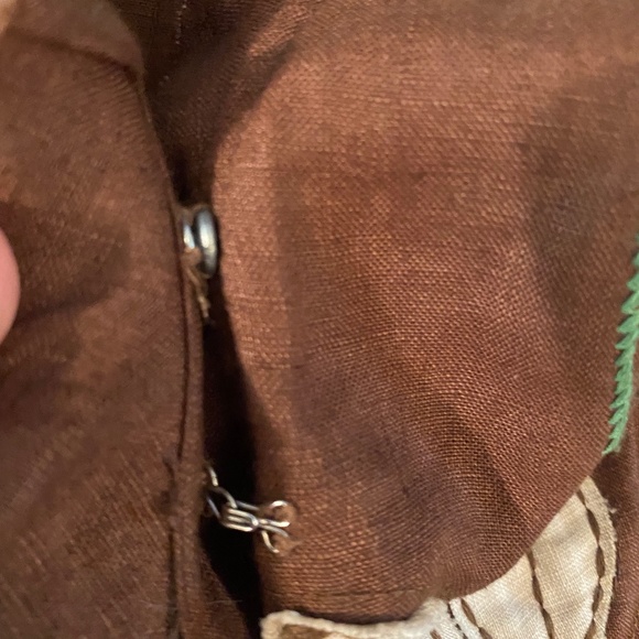 Very cute EUC ruff edge Karen Kane brown linen jacket with cream & green flowers - Picture 4 of 7